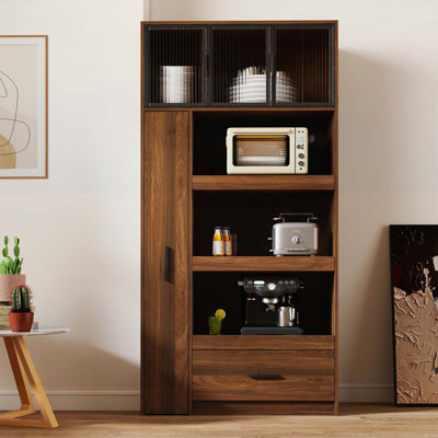 Latitude Run® Tall Kitchen Pantry Cabinet,Freestanding Food Hutch and Microwave Stand