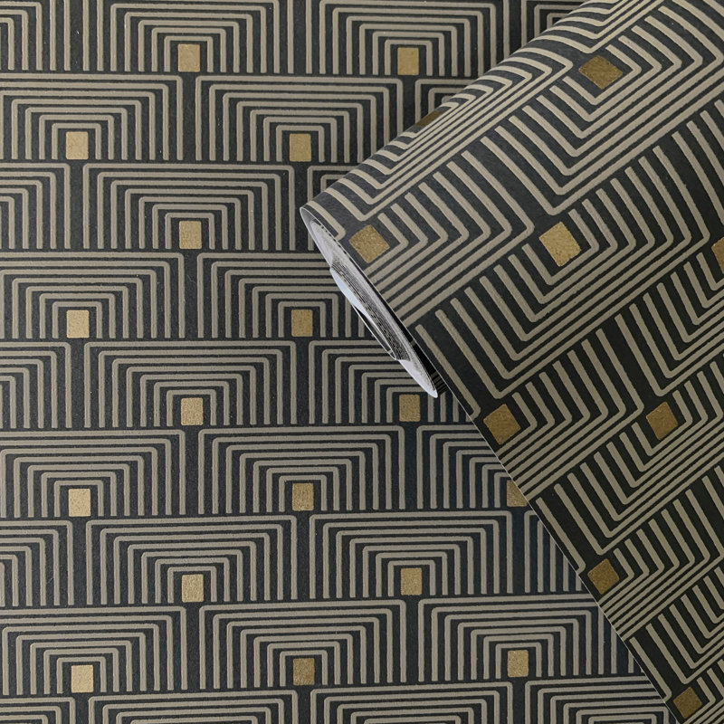 Boutique Metallic Geometric Key Wallpaper Roll, Black