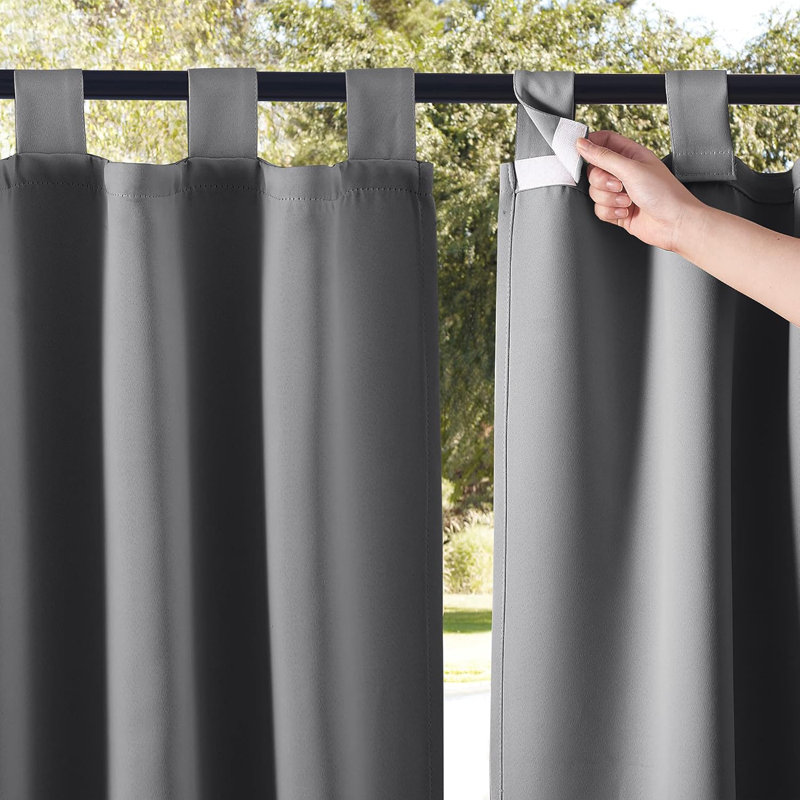 2 Panels Outdoor Curtains for Patio Waterproof, Thermal Insulated Detachable Sticky Tab Top Room Darkening Great Vertical Drape Outdoor Divider for Pergola