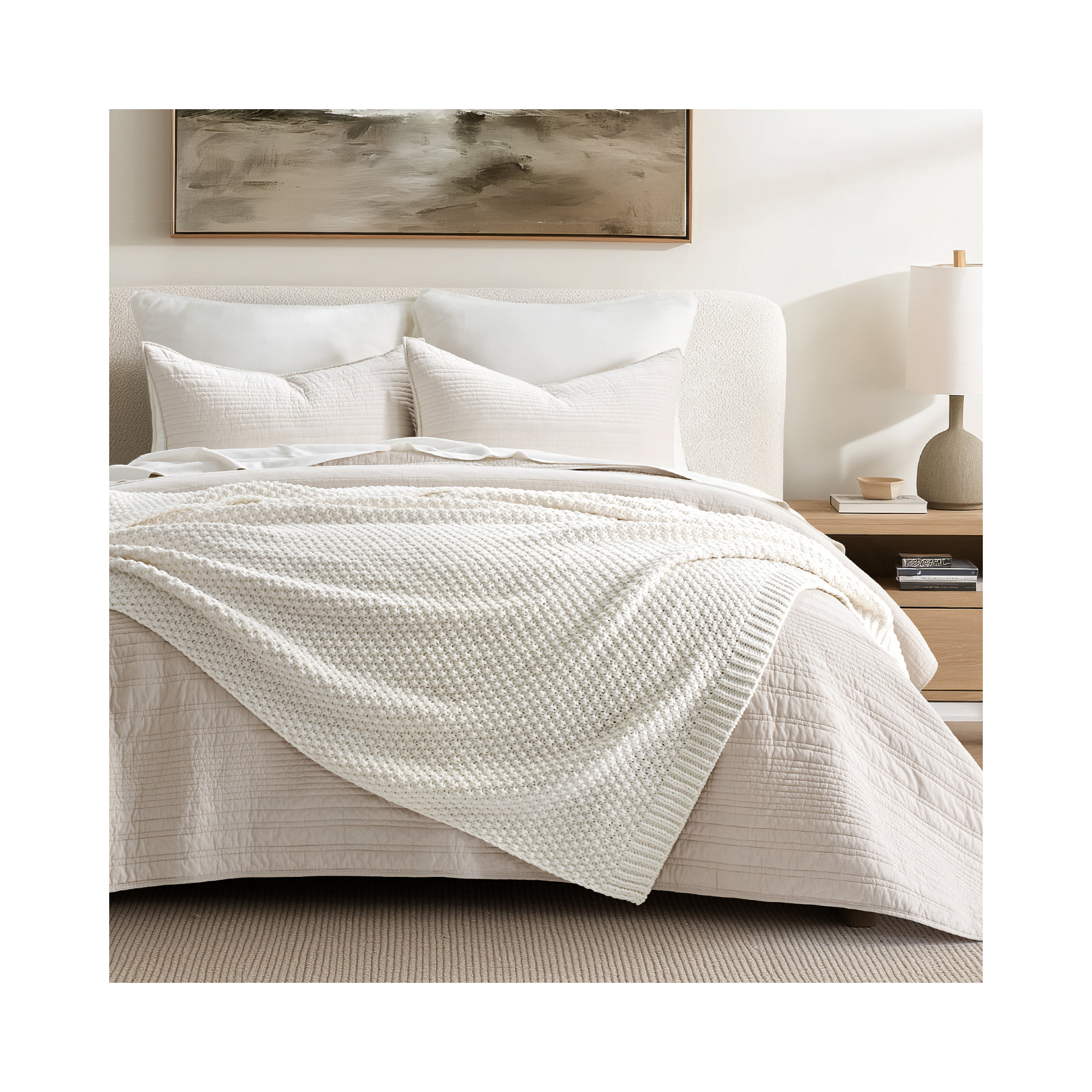 Chunky Chenille Knit Throw Blanket, Bright White, 60" L x 50" W