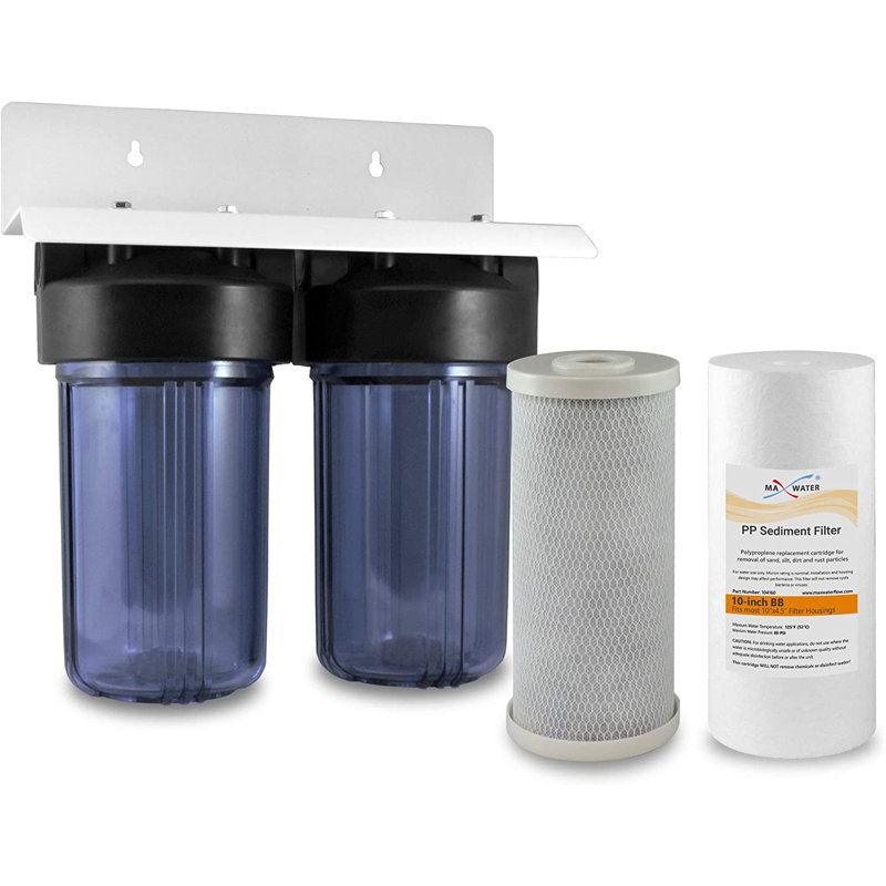 Système de filtration d'eau transparent à 2 étages 10 x 4,5 pouces Max Water pour toute la maison