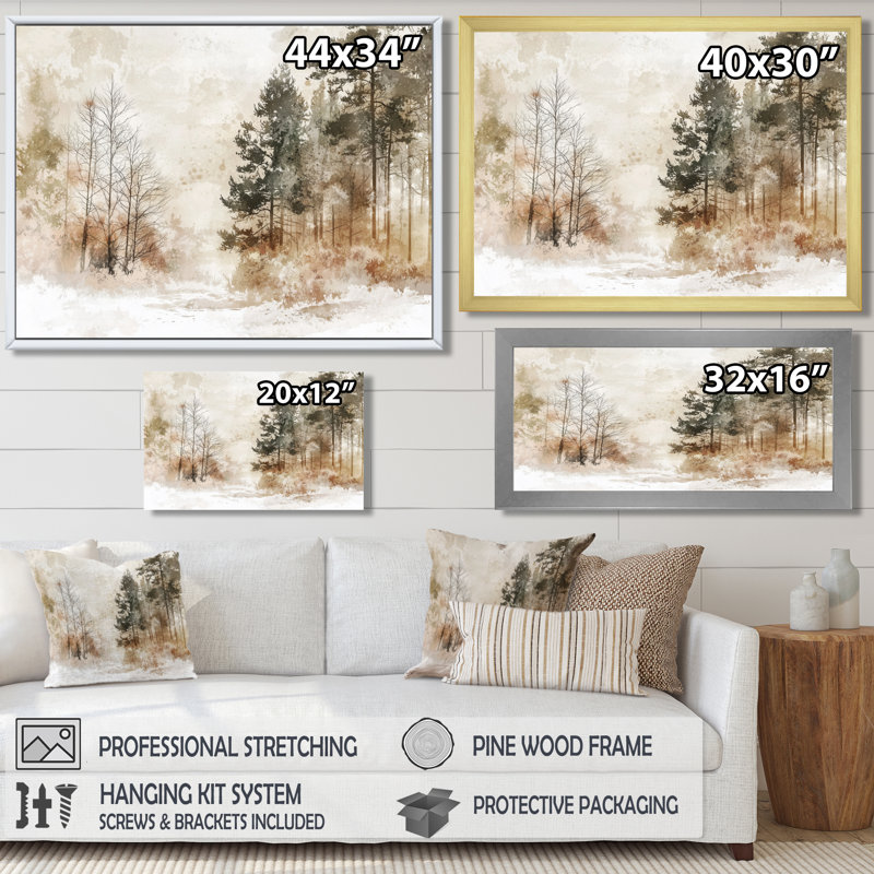 «Winter Woodland Forest Landscape I - Forest», reproduction d'art murale, H 12 po x l 20 po, Noir