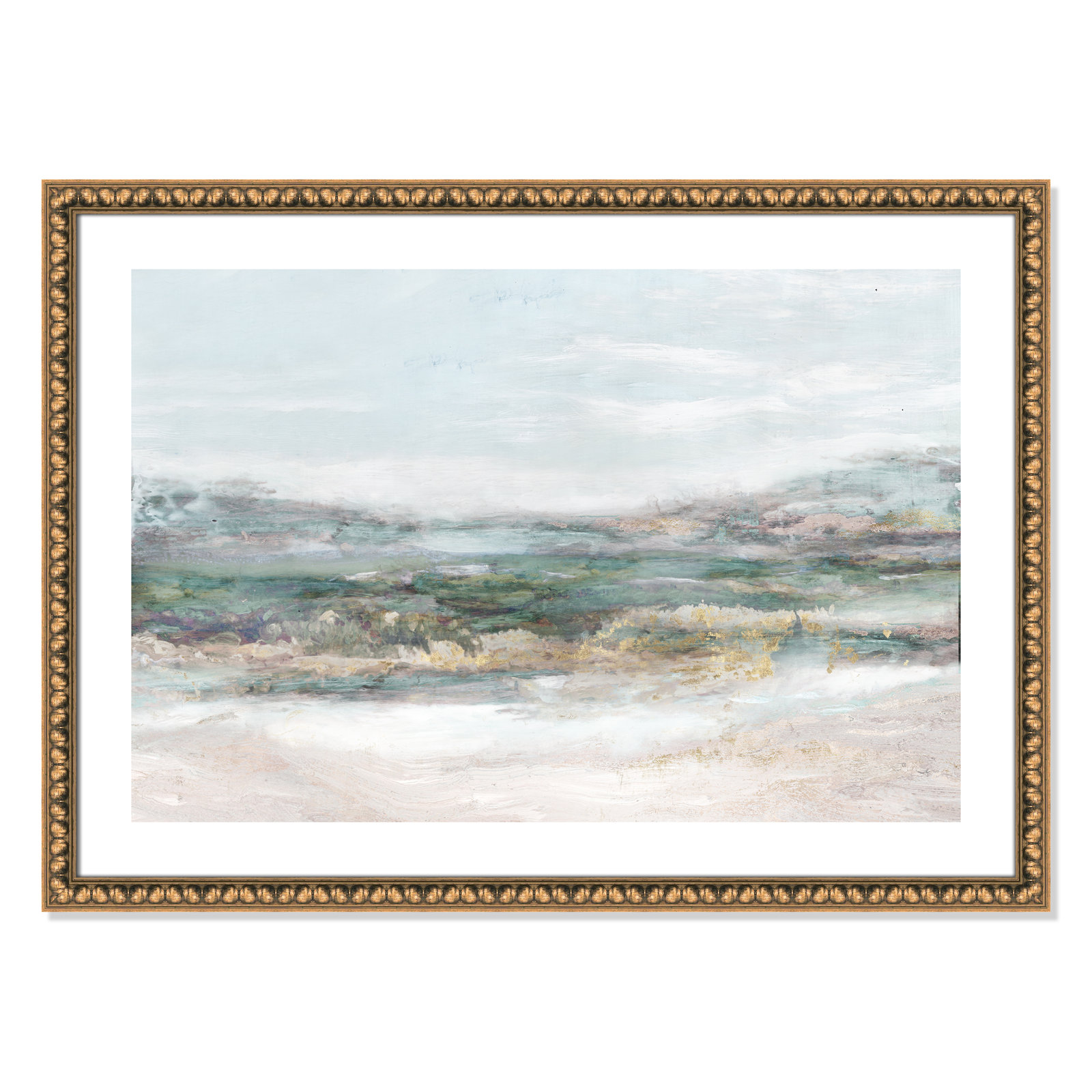 White, Gold Bead Framed Paper, 25.5" H x 35.5" W x 1.125" D