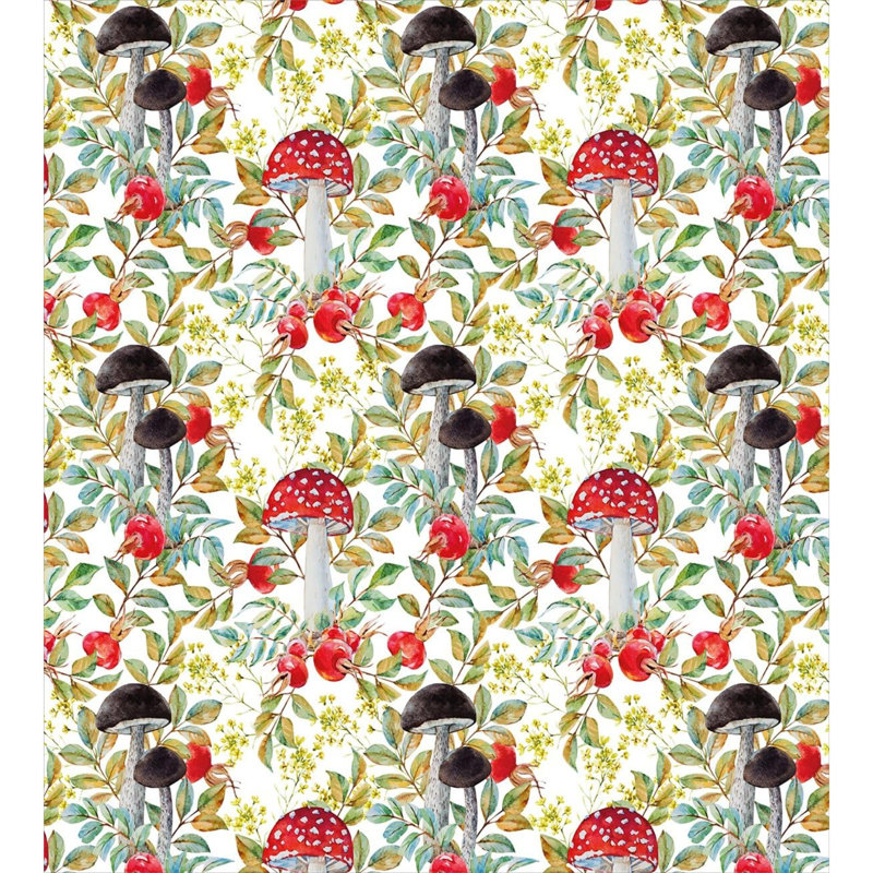 Ensemble de housse de couette aquarelle dessinés à la main Dogrose et champignons feuilles d'automne baies Amantias ensemble de literie décoratif 3 pièces avec 2 taies décoratives grand