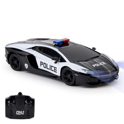 CMJ RC Cars: Lamborghini Aventador LP700-4 - Voiture de police - Échelle 1/24, véhicule radio télécommandé, 2,4 Ghz, phares à DEL, jouet de course sous licence