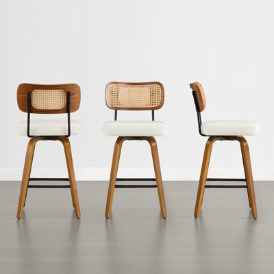 Tabouret de comptoir pivotant rembourré avec structure en bois cintré noyer