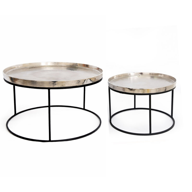 Set of 2 Silver Round Metal Coffee Tables