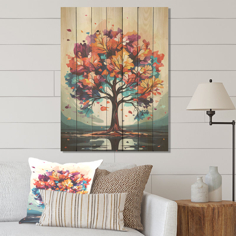 Feuillage d'automne orange I - impression sur bois, H 20 po x l 10 po
