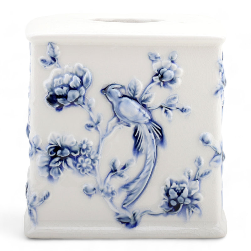 Tissue Box Cover, Blue/White