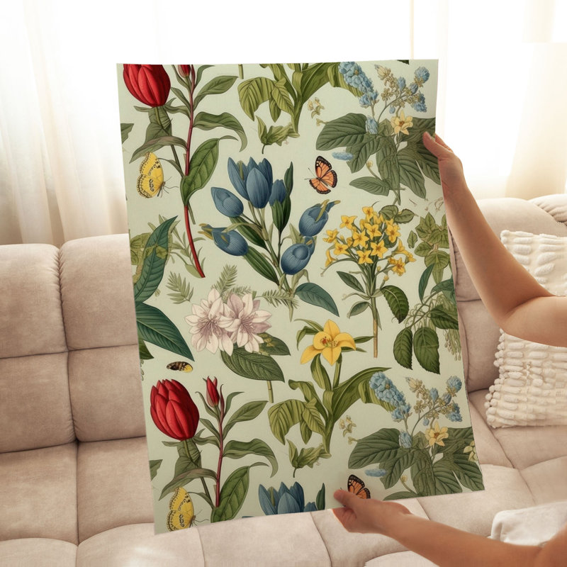 Motif botanique botanique et impression de chalet sans cadre, H 36 po x l 24 po