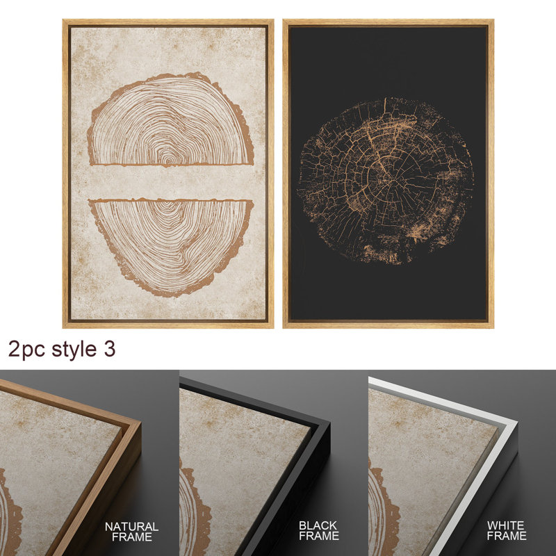 «Moody Dark Wood Tree Ring», abstrait boho, impression numérique sur toile, impression numérique sur toile encadrée