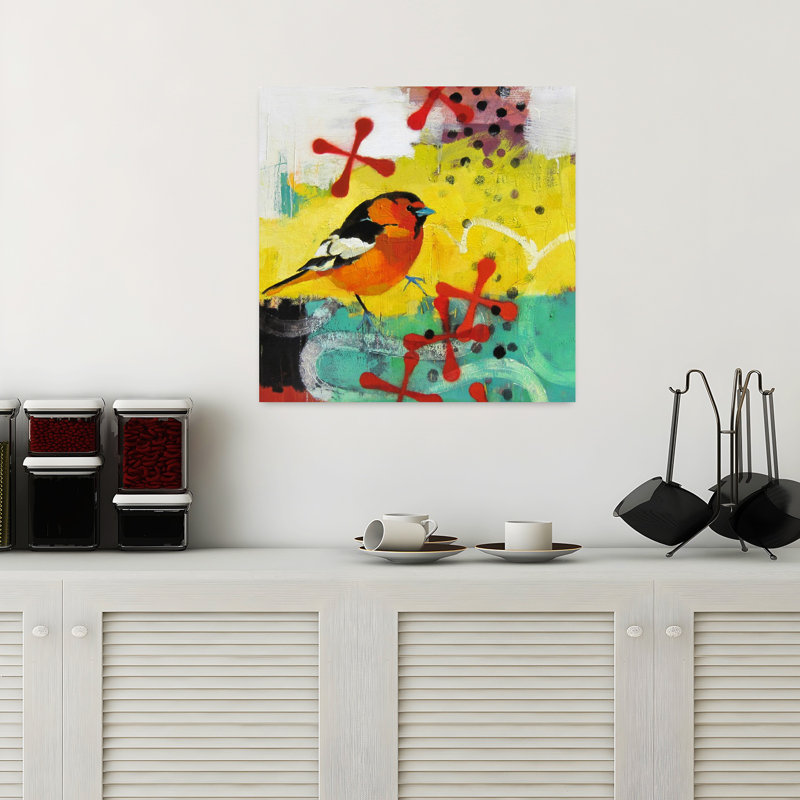 Lune qui patauge, art d'oiseau contemporain, H 18 po x l 18 po