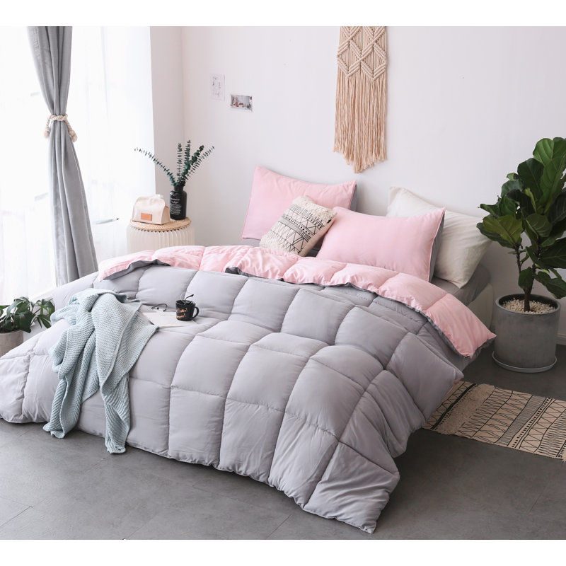 Twin Pink and Silver Reversible Microfiber Duvet Set