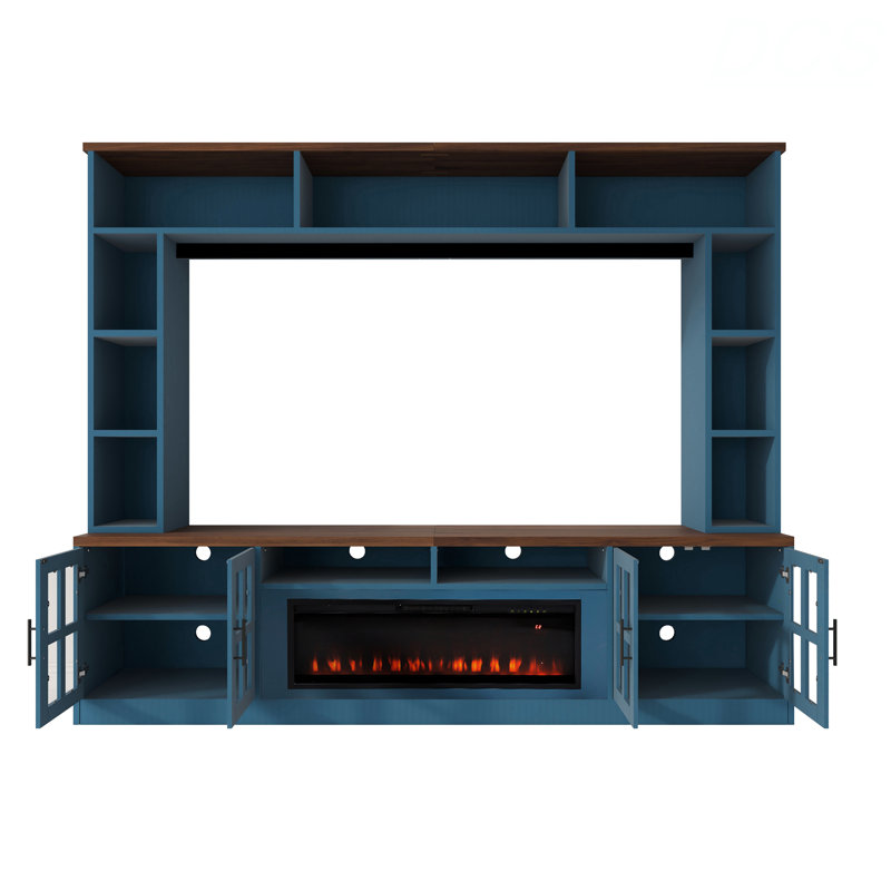 95.5" W Wall Unit Entertainment Center With Bookshelves For Tvs Up To 80", Modern TV Stand Media Console,  And Adjustable Shelves For Living Room, TV Stand