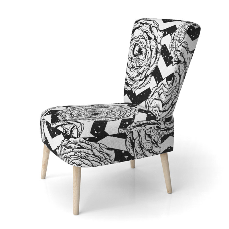 Black Horizontal Chevron - Upholstered Patterned Accent Side Chair