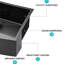 24" Sink In Gunmetal Black - 16 Gauge Stainless Steel Apron Front, Scratch & Bump , No Water Stain, Heat , Material, Soundproof Padding, Efficient Drainage, R10 Rounded Corner, With Rack, Bottom