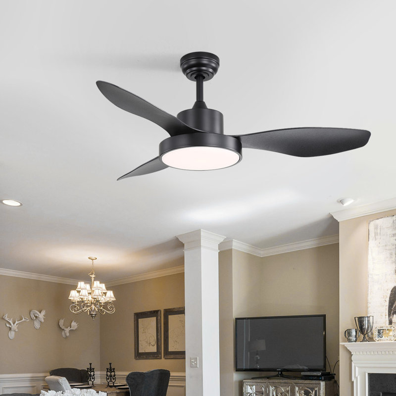 Ventilateur de plafond 47 "avec lumière DEL 22W et télécommande, Noir, noir, noir, noir, Noir, noir, noir, noir