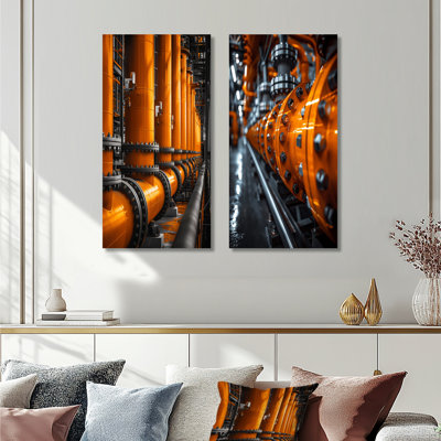 Orange orange Powerhouse Pulse Power Plant I - Power Plants Wall Art 2 pièces