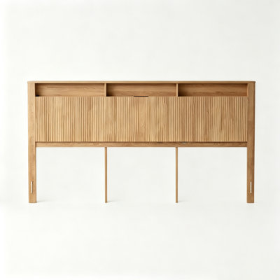Fluted Design King Size Headboard, with Bookcase Storage  , LED Lights, Charging Station