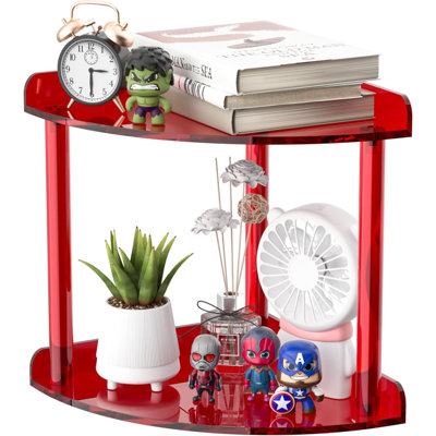 2 Tier Countertop Corner Organizer Shelf 7X7x8 Inch, Red Acrylic Bathroom Corner Shelf For Countertop, Vanity Storage For Skincare, Cosmetics, Perfume