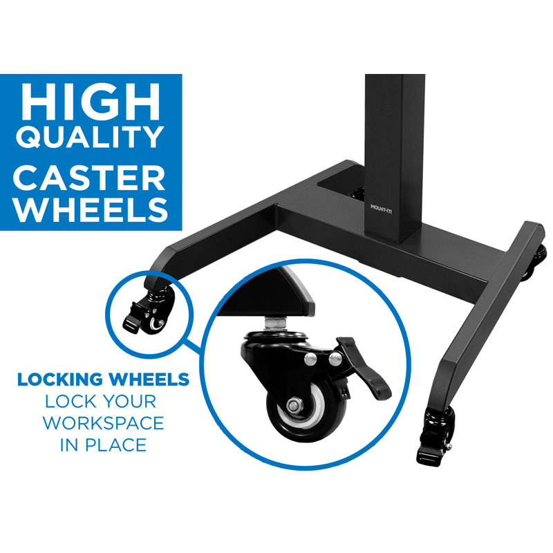 Mount-It! Adjustable Black Steel Mobile Standing Desk with Keyboard Tray 31.5"