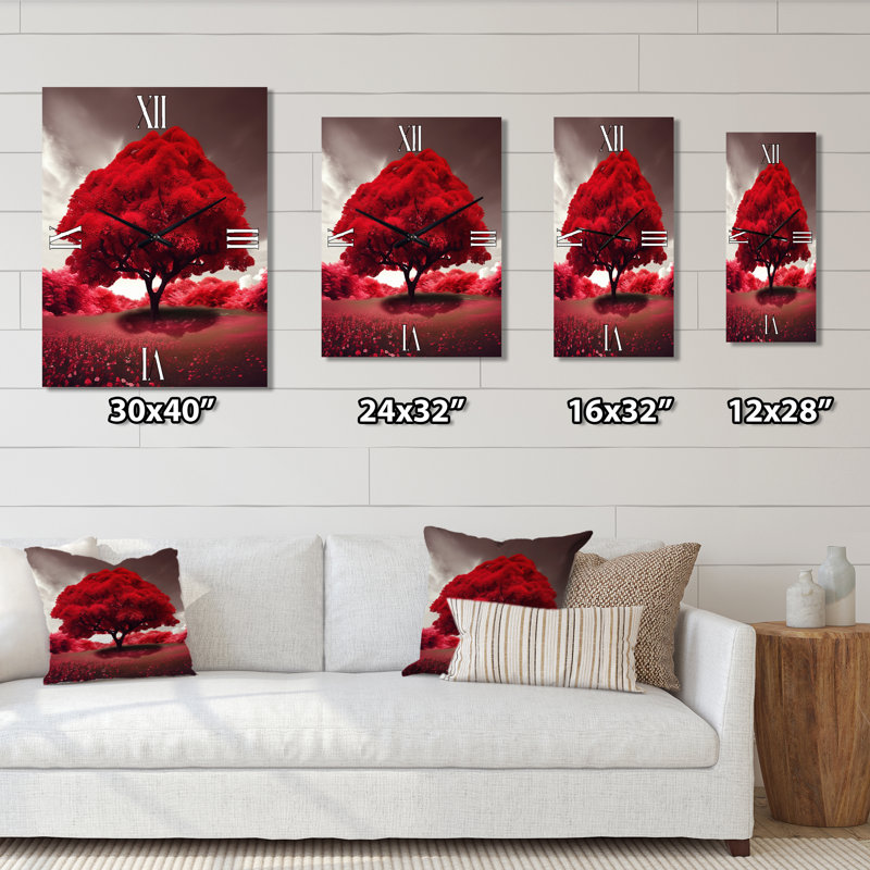 Most Beautiful Yellow Tree In The Countryside I - Landscape Trees Modern Wall Clock, Medium