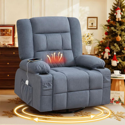Fauteuil inclinable de massage à bascule de massage avec massage 3D à 4 points et chaleur pour le salon avec fonction berçante et 2 porte-gobelets, port de charge USB