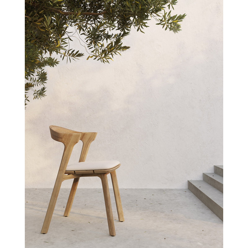 Bok Outdoor Dining Side Chair, Teak Black Frame/Mocha Cushion