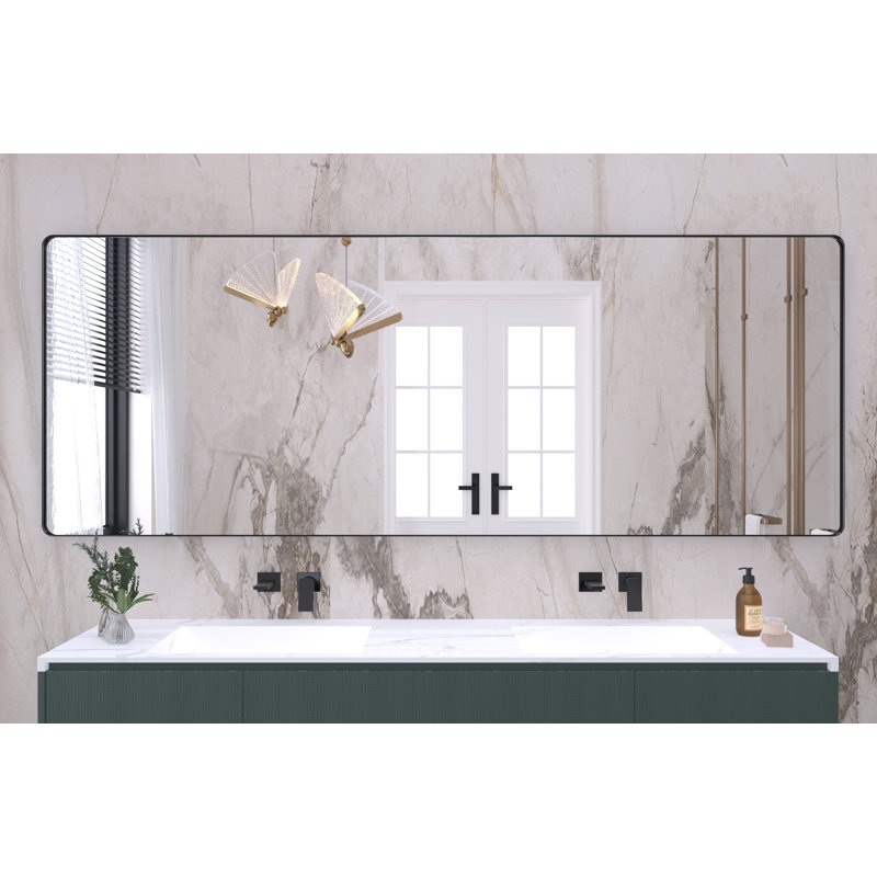 Miroir de salle de bain mural et d'angle Lesamuel, 32 po x 84 po, Noir