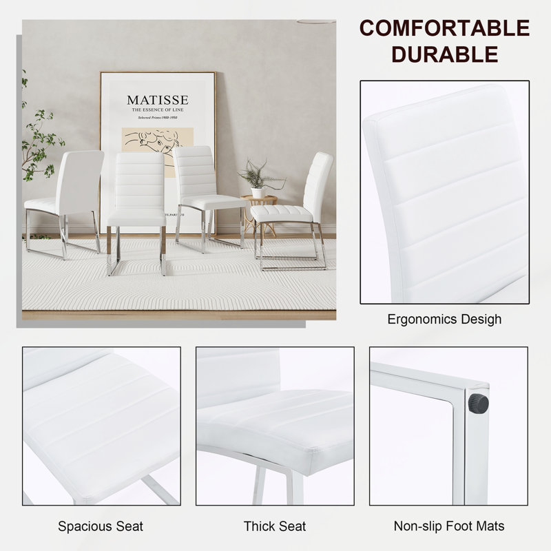 Ensemble de 2 chaises de salle à manger pour la cuisine, Blanc, Blanc