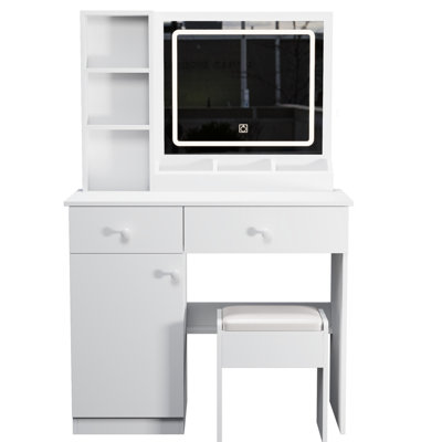 Meuble-lavabo 3 couleurs avec miroir et tiroirs - Élégant, blanc, moderne et spacieux, 2 lumières de bureau