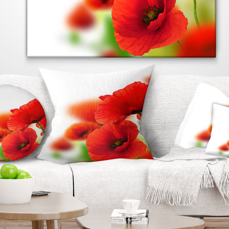 Fantastic Poppy Flowers on White - coussin à imprimé floral, 16 po x 1 po, Coussin décoratif