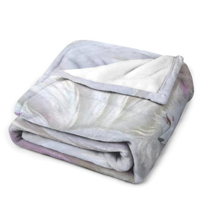 White Nine Tailed Luxury Flannel Throw Blanket, Soft Warm Fuzzy Blanket for Living Room Sofa Bed Home Decor