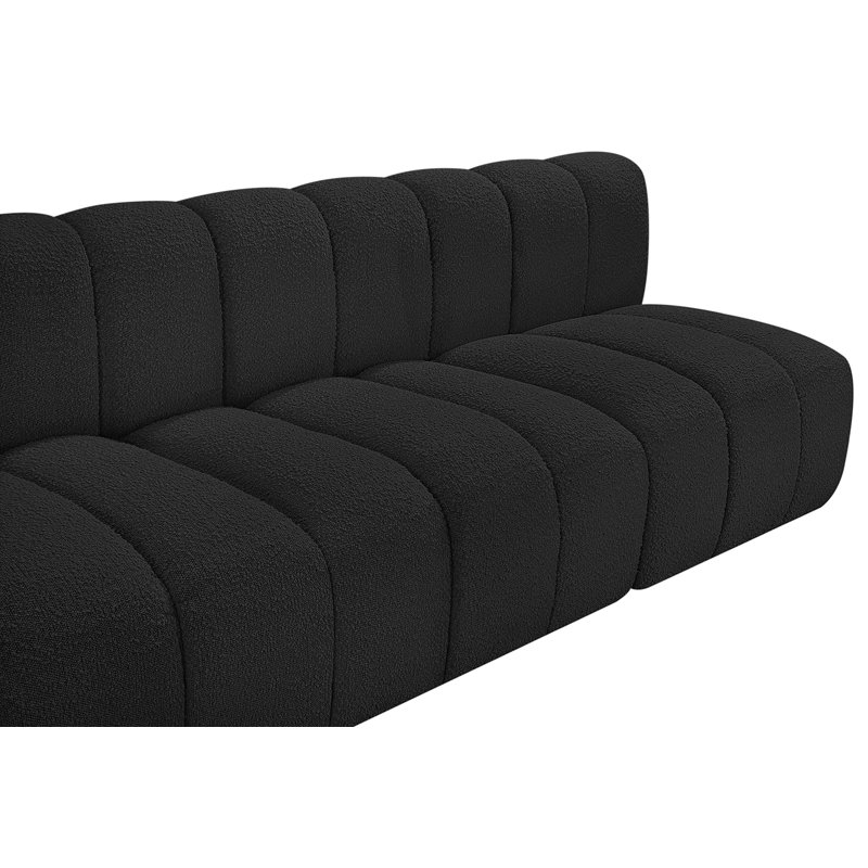 Canapé et méridienne rembourrés Hygerta, Tissu bouclé noir
