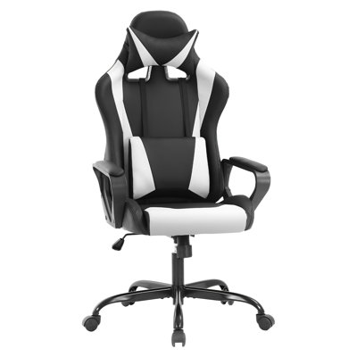 Adjustable High-Back Executive Gaming Chair With Lumbar Support And Rolling Casters For PC Executive High-Back Chair For Gaming And Office With Ergonomic Features, PU Leather