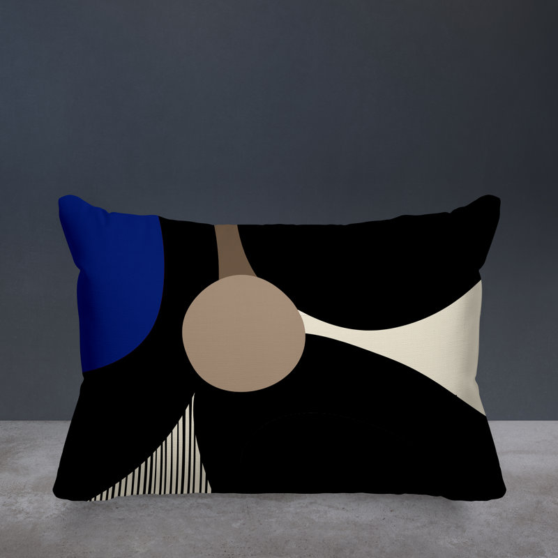 Coussin décoratif intérieur / extérieur en polyester filé Janie, Bleu marine, 18"H x 25"W