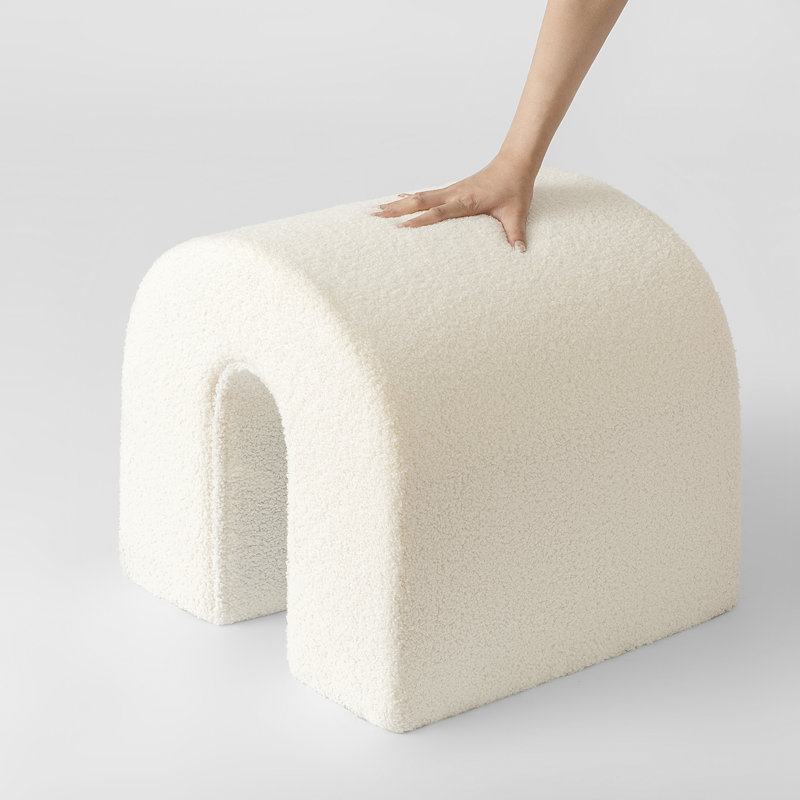 Modern Arch Shaped Plush Ottoman Foot Stool, White