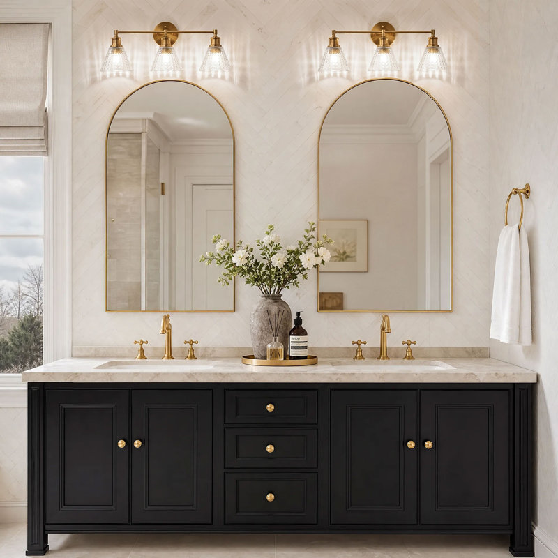 Éclairage pour meuble-lavabo en verre transparent 3 lumières à intensité variable