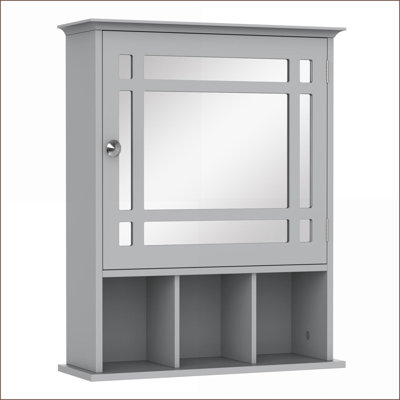 Bathroom Medicine Cabinet | Slate Gray Wall-Mounted with Mirror Door & Storage Shelves | Modern | MDF