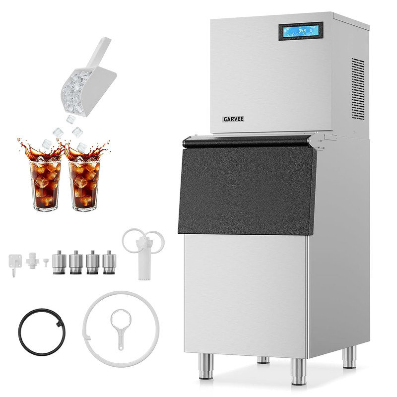 Machine à glaçons commerciale 750Lbs / 24H, machine à système divisé en acier inoxydable avec bac de rangement de 300Lbs, panneau LCD, épaisseur réglable pour bar café