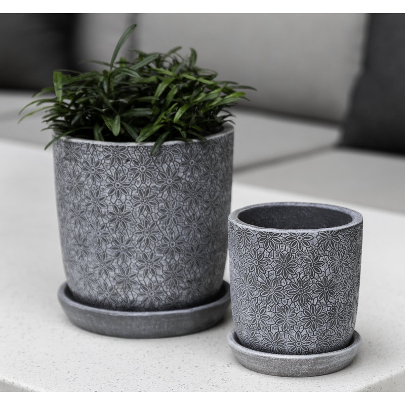 Marguerite Handmade Pot Planter, Etched Gray