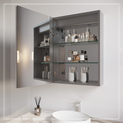 26X20 Inch Bathroom Medicine Cabinet With LED Mirror, Anti-Fog, Waterproof, 3000K~6000K Single Door Lighted Bathroom Cabinet With Touch Swich, Dimmabl -  Orren Ellis, BA691C73763D4E04AFE5DA5AE12A9000
