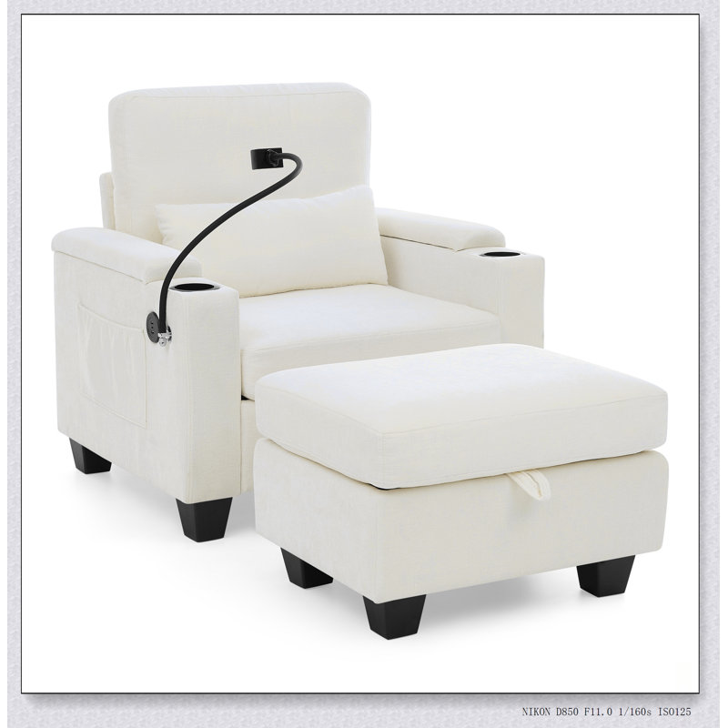 Canapé inclinable simple avec dossier réglable manuellement, charge USB, support pour téléphone et repose-pieds caché