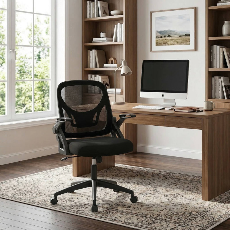 Adjustable Ergonomic Computer Office Desk Chair With Built In Lumbar Support And Flip Up Padded Armrests For Home Office Study Workstation Conference Room
