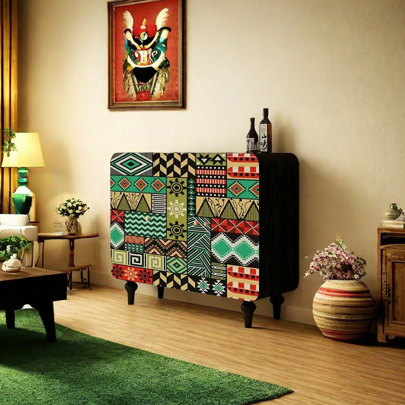 Multi-functional solid wood art sideboard, Black