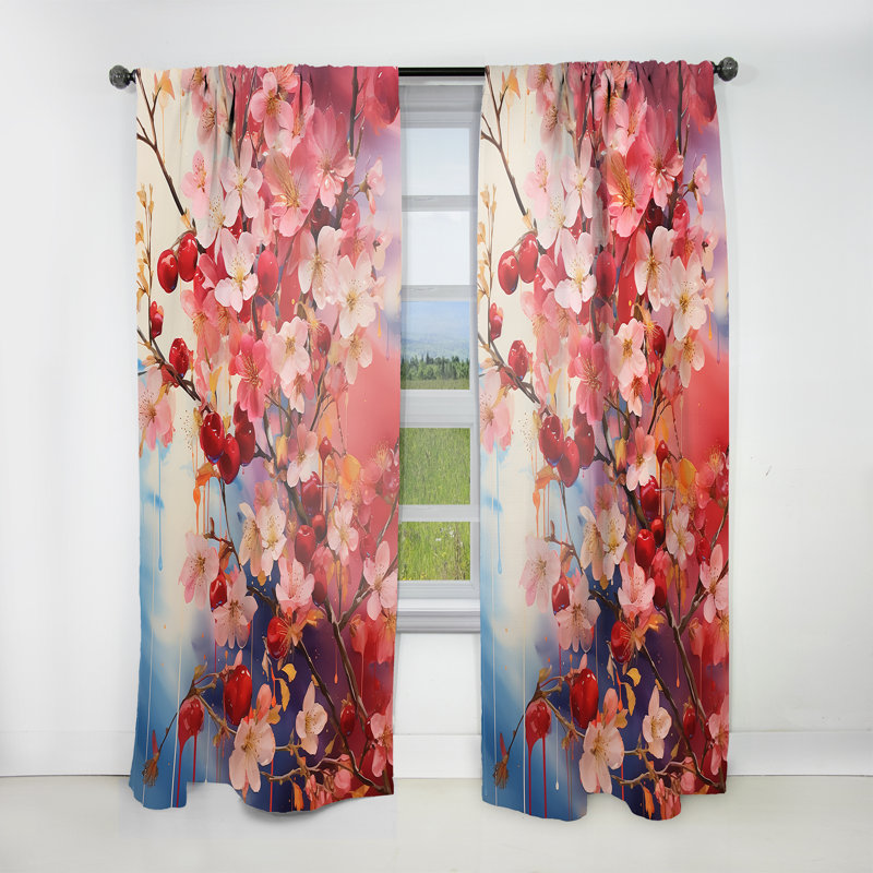 Cerisier rose Devansh Summer Blossoms II - Rideau cerisier en fleurs - Velours obscurcissant - 1 panneau, L 52 po x L 63 po