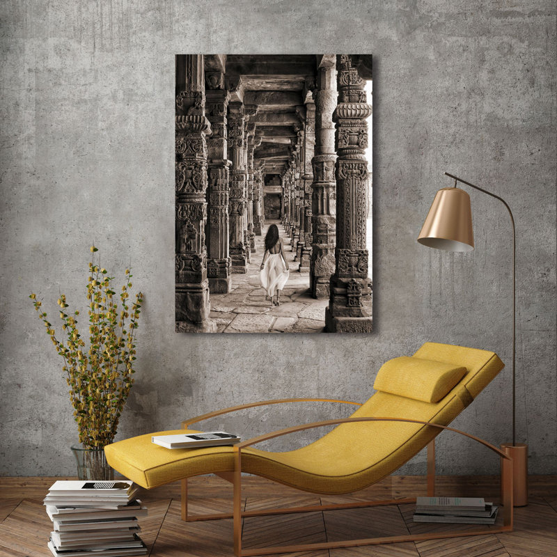 At The Temple, India (BW) by Marc Moreau - Wrapped Canvas Print, 100cm H x 70cm W x 4cm D