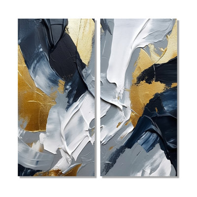 Abstractions dorées et grises II - formes larges, grandes impressions d'art sur toile
