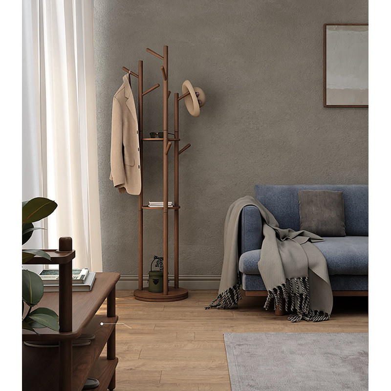 Portemanteau en bois massif avec tablettes, portemanteau sur pied