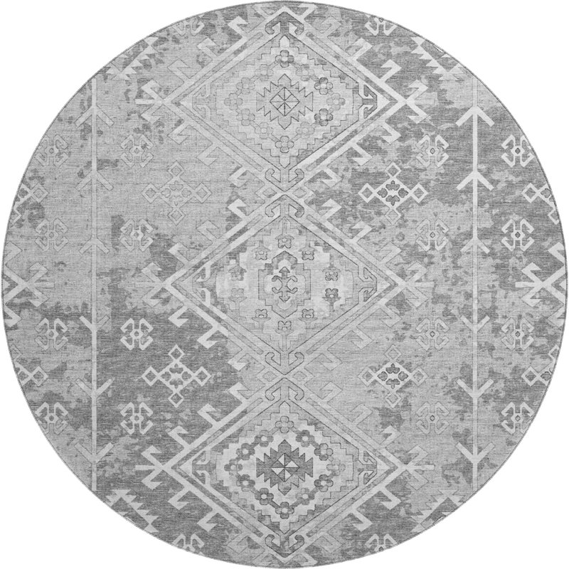 Premium Machine Washable Driessen AMF73 Ash Rug, Round 8'